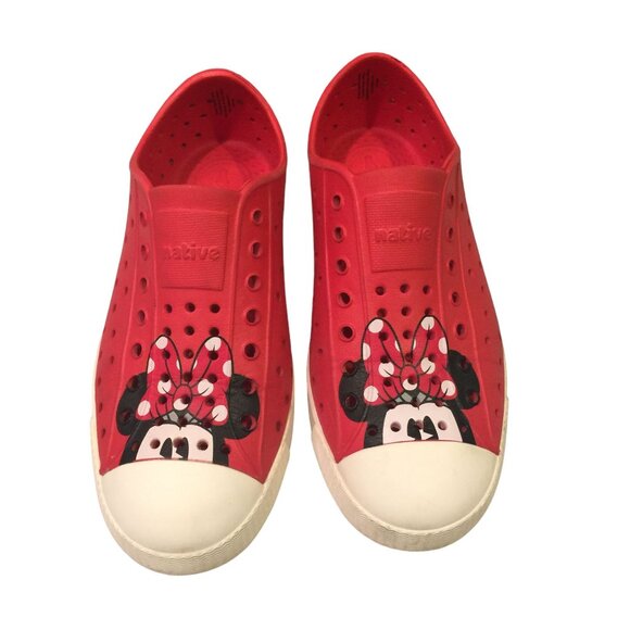 Native X Disney  Minnie Mouse Size J2 Red Minnie Face Slip On Shoes - Picture 2 of 9